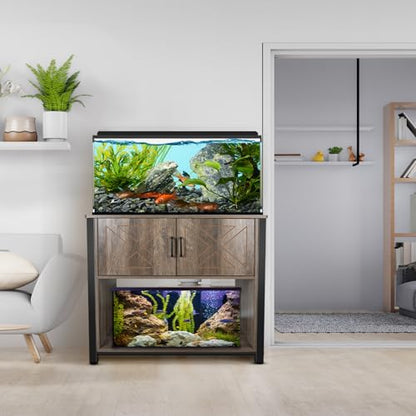 Beuruku 40 Gallon Aquarium Stand with Cabinet & Power Outlets, Heavy Duty Metal Stand for 40-50 Gallon Breeder & Turtle Tanks, Double Terrarium Stand, 660LBS Capacity, Grey - color: Grey, size: 40-50 Gallon