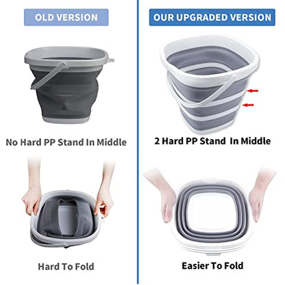 Collapsible Bucket 10L 2.6 Gallon Cleaning Bucket Mop Bucket Folding Foldable Portable Small Plastic Water Supplies for Outdoor Garden Camping Fishing Car Wash Space Saving Grey Square - color: Grey - 10l