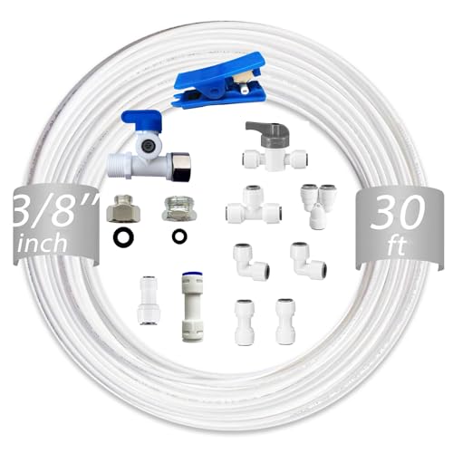 NSF 3/8" inch Water Line Tubing and Push to Connect Fittings for Reverse Osmosis Water Filter RO fittings (Feed water adapter Kits), 11 pcs connetors+30 feet 3/8" O.D. (9.5mm) water tubing. - style: 3/8"(11pcs+30feet)