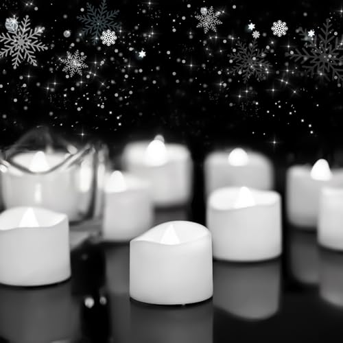 Homemory Cool White Flameless LED Tea Lights Candles, 200+Hour Battery Operated Fake Electric Votive TeaLights for Christmas, DIY Mood Lighting, Party, Holiday, Funeral, Home Decor, 24-Pack - color: Cool White Glow – White Body, size: Pack of 24