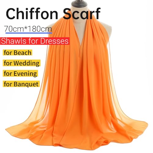 Harewom Long Sheer Chiffon Hijab Scarf for Women, Lightweight Shawl Wrap - color: Orange
