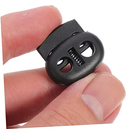 SEWACC 10pcs Double Hole Plastic Cord Lock Spring Loaded Stoppers for Backpack Luggage Outdoor Gear Lightweight Black - size: 10pcs