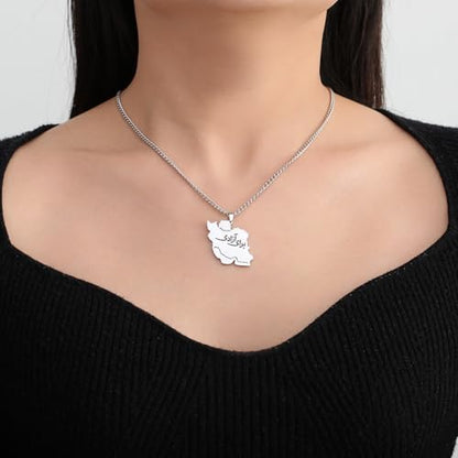 LIKGREAT Iran Map Necklace with Persian Calligraphy Stainless Steel Iranian Cultural Farsi Script Pendant Necklace Patriotic Peace Jewelry - color: 2-sliver