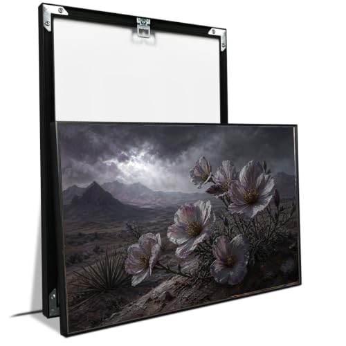 Moody Desert Wildflower Wall Art Dramatic Storm Mountain Landscape Purple Blossom Canvas Painting Nature Poster Home Decor - color: Nature24, size: 8x12in Black Framed
