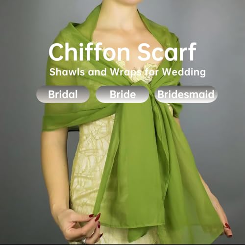 Harewom Chiffon Hijab for Women Sheer Shawl and Wraps for Wedding Bridal Scarves Summer Lightweight Sun-proof Scarf - color: Olive-green Chiffon Hijab Shawls Scarves