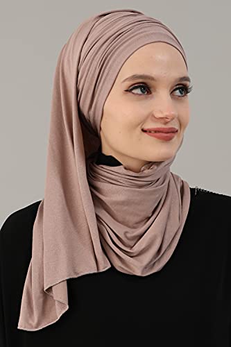 Aisha's Design Instant Hijab Scarves for Women, 95% Cotton Pretied Bonnet Turban Easy to Wear Cotton Headscarf - color: Cappuccino