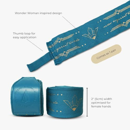 Women's Hand wrap Boxing Wraps Muay Thai Kickboxing and MMA, Athena Diana Hand wrap Teal 4.5m 180" Length