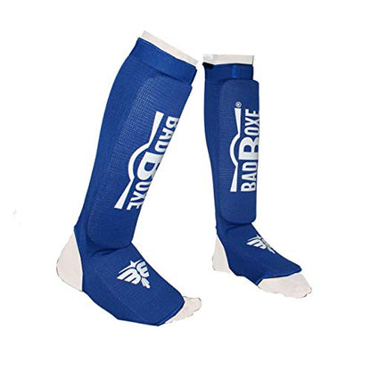 Twister Muay Thai Boxing Kickboxing Karate Shin Guard Taekwondo MMA | Elastic Cotton Cloth Shin & Instep Padded Guards | Shin in Steps Shin Guards Pair - color: BLUE/WHITE, size: Small-Medium