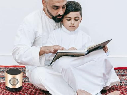 Portable Digital Quran Speaker,Bluetooth Speaker,with Remote Control,MP3 Player,USB Rechargeable,8GB Storage,18 Reciters,15 Translations,Arabic,English,French,Urdu & More (Gold) - color: Gold