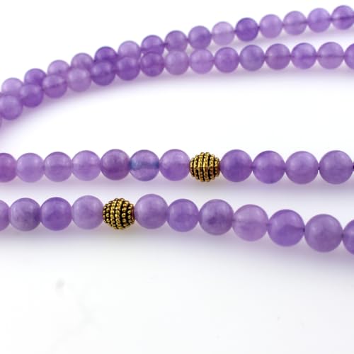 Muslims Islamic Dhikr 99 Tasbeeh Tasbih Prayer Beads, Purple Jade Stone Beads with Tassel