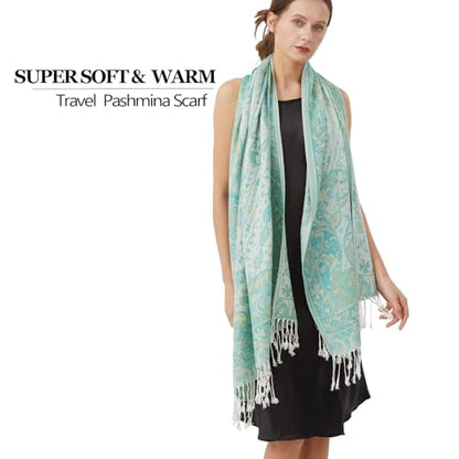 Paisley Pashmina Rave Shawl Scarf-Women's Reversible Ethnic Jacquard Pashmina Wraps for Travel - color: A#. Mint Green