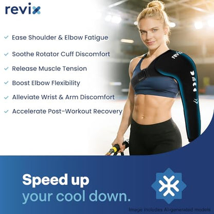 REVIX Arm Shoulder Ice Pack Wrap for Pitchers, Reusable Gel Cold Compression Therapy for Shoulder Throwing Recovery & Athletes, Elbow Ice Sleeve for Volleyball Player, Post-Workout Muscle Relief - style: Standard