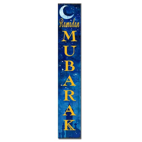 Ramadan Mubarak Front Porch Sign Eid Mubarak Islamic Muslim Decoration Mosque Front Door Sign Wooden Vertical Standing Hanging Decorations Farmhouse Yard Housewarming Present 8x48inch - color: U- 10, size: 8x48inch