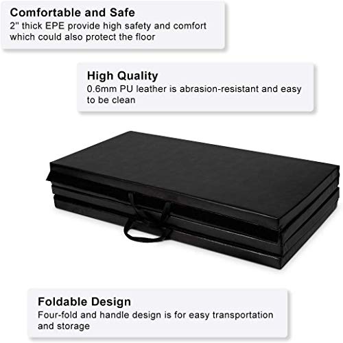 GOFLAME Gymnastics Mat Folding 4'x10'x2, Thick Exercise Mat with Carrying Handles, Gym Fitness Aerobics Mat for Yoga, Tumbling, Gymnastics, Martial Arts, Black
