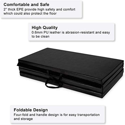 GOFLAME Gymnastics Mat Folding 4'x10'x2, Thick Exercise Mat with Carrying Handles, Gym Fitness Aerobics Mat for Yoga, Tumbling, Gymnastics, Martial Arts, Black