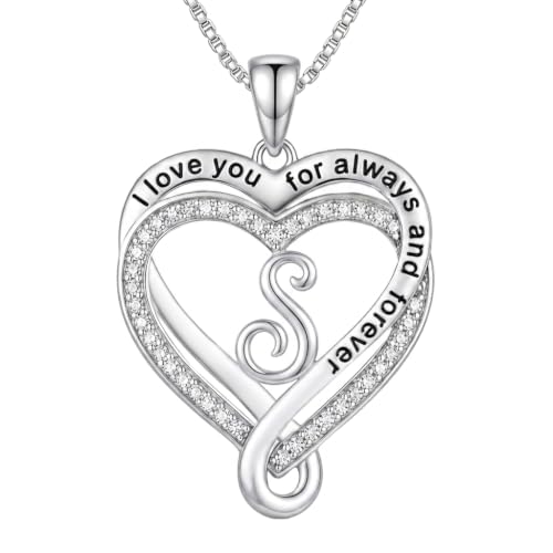 A to Z Initial Pendant Necklaces Name Heart Jewelry for Women - color: S