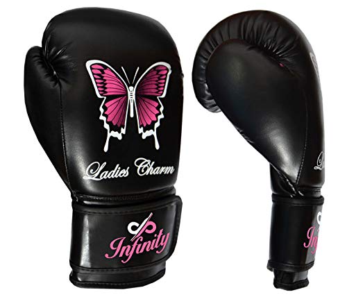 Womens Boxing Gloves Kids MMA Training Ladies Punching Mitts Girls Childrens - color: Black ButterFly Boxing Gloves, size: 14Oz