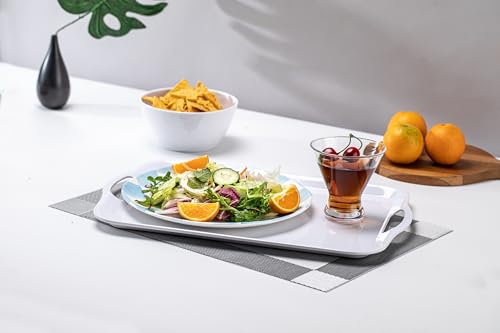 Large Melamine Serving Tray with Handles, 16.75 x 11.5 inch Rectangular Serving Platter, for Eating, Appetizer, Charcuterie, Snack, Fruit, Desserts, set of 2 White