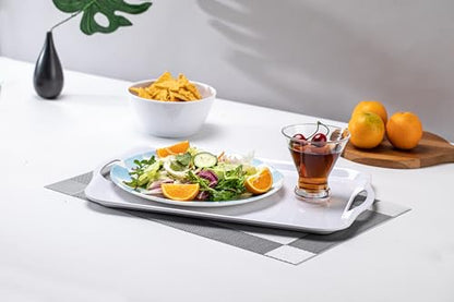 Large Melamine Serving Tray with Handles, 16.75 x 11.5 inch Rectangular Serving Platter, for Eating, Appetizer, Charcuterie, Snack, Fruit, Desserts, set of 2 White