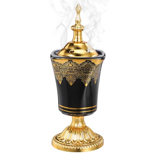 HOMSFOU Electric Incense Burner Plug-in Censer with Vintage Arabic Design for Home Office Yoga Spa Desktop Aroma Ornament Us Plug Black 7.67X2.95X2.95In