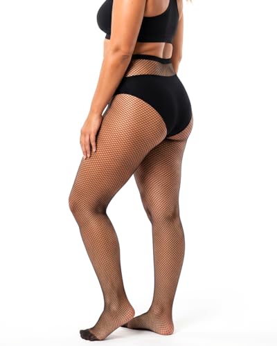 2 Pairs Plus Size Black Fishnet Stockings for Women High Waist Fishnet Tights - color: Black
