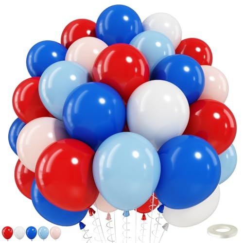 Red White and Blue Balloons 60pcs, 4th of July Patriotic Balloons Red Dark Light Blue White Balloon for Birthday Independence Fourth of July Memorial Veterans Day Baseball Nautical Party Decorations - color: Red Blue White Pink