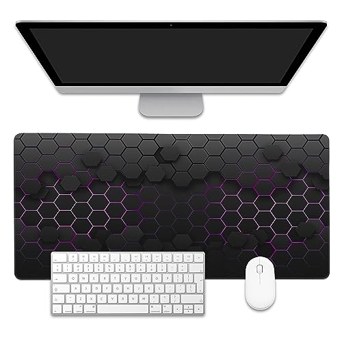 Grid with Purple Light Large Gaming Mouse Pad,Waterproof Desk Mat for Desktop,Non-Slip Rubber Base Mousepad with Stitched Edges for Laptop Office and Home 35.4X15.7 Inch - color: Grid With Purple Light