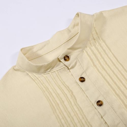 Mens Kaftan Thobe Button Down Cotton Linen Robe Muslim Casual Long Sleeve Gown Lightweight Breathable Kurta Caftan - color: A-khaki, size: XX-Large