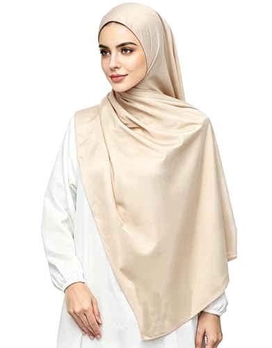 Lina & Lily Luxury Satin Hijab Head Scarf Shawl Wrap for Muslim Women Extra Long - color: Champagne