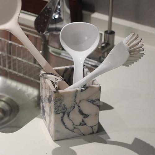 Genuine Calacatta Viola Marble Toothbrush Holders for Bathroom, Natural Marble Makeup Brush Holder Countertop Organizer - color: Calacatta Viola