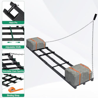 6 FT Drag Harrow Driveway Grader with 5 FT Chain | Tow Behind Lawn Rake for ATV, UTV, Tractor, Mower, Land Leveler for Gravel, Sand, Soil, Hay - size: 6 FT