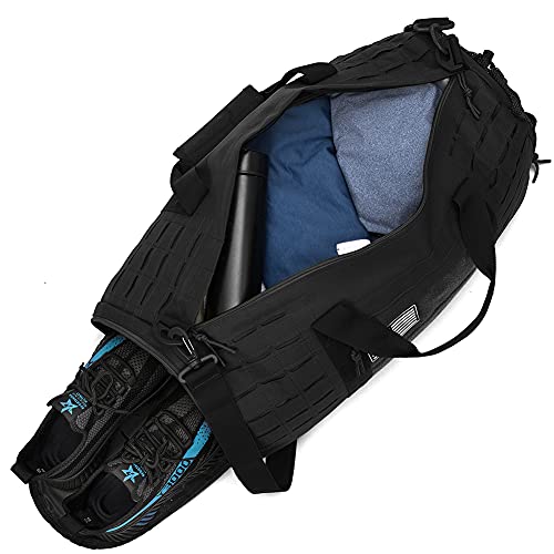 QT&QY 40L Military Tactical Duffle Bag For Men Sport Gym Fitness Tote Travel Training Workout With Shoe Compartment Basketball Football Weekender - color: Black