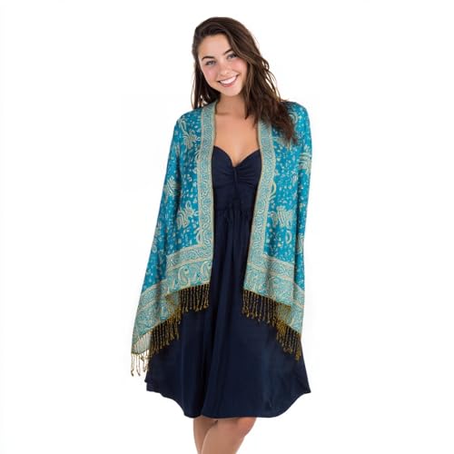 TUSHUSTY Pashmina Feel Shawls Wraps Rave Scarf for Women Soft Silky Reversible Men Scarves Hijab - color: Blue