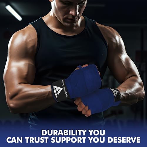 Boxing Hand Wraps, 180 Inches Inner Gloves with Thumb Loop | Elasticated Knuckle Protection for Martial Arts | Soft Under Mitts for Muay Thai, Kickboxing, MMA, Punching Bag Men Women - color: Blue