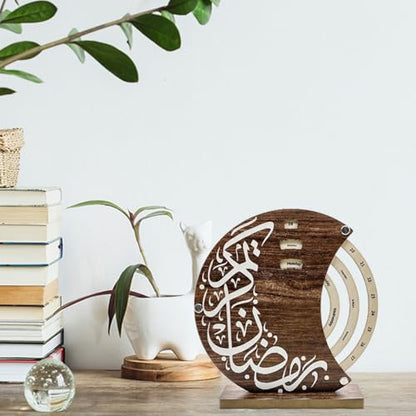 Ramandan Perpetual Desk Calendar Islamic Table Decor Muslim Gifts Wooden Ring A Date Reusable Ramadan Countdown Calendar Decoration for Home Office Living Room Tabletop Shelf
