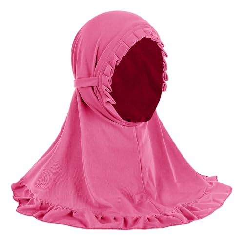 GREUS 2Pcs Kids Hijab for 2-6Y Girls Muslim Headscarf One Piece Hijabs Khimar Islam Arab Scarf Turban Bandana Hat Head Wrap - color: Set F (Blue + Rose Red)