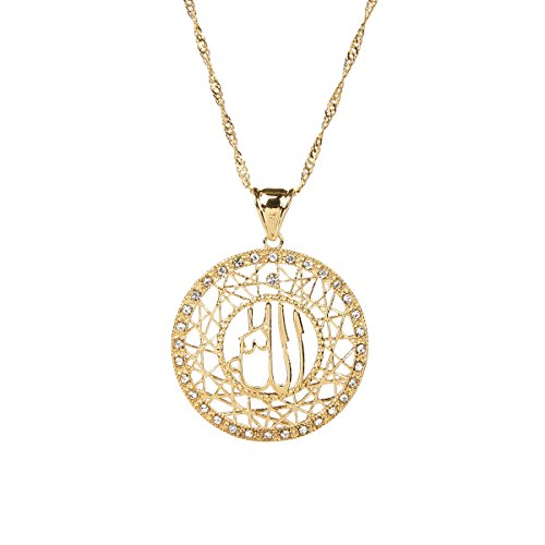 24k Gold Muslims Allah Pendant Necklace Charm Arabic Islamic Rhinestone Jewelry