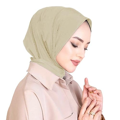 AIBEARTY Women Fashion Instant Muslim Turban Hijab with Snap Fastener Breathable Headscarf Bonnet Cap Turban Hat Shawl - color: Modal Beige-3 Buttons