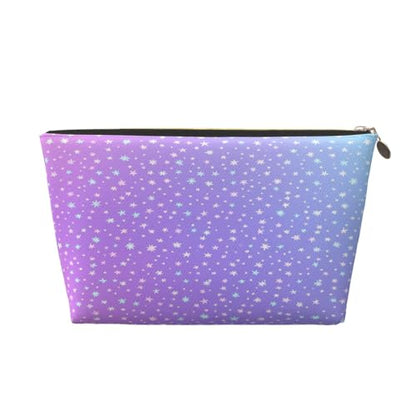 Leather Makeup Bag for Purse, Waterproof Small Toiletry Bag with Zipper, Cute Cosmetic Bags for Women, Pink Blue Purple with Tiny Stars Travel Pouch - color: Pink Blue Purple With Tiny Stars