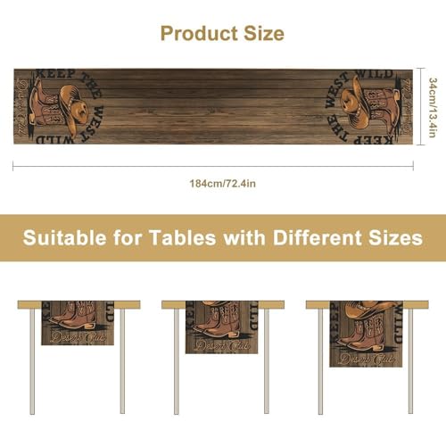 Rustic Western Table Runner, Wild West Cowboy Hat Boot Wooden Design Farmhouse Country Table Runner for Kitchen Dining Party, 13x36 Inch - color: Cowboy -9, size: W13"x L36"