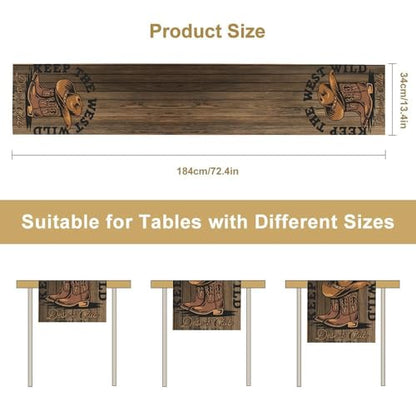 Rustic Western Table Runner, Wild West Cowboy Hat Boot Wooden Design Farmhouse Country Table Runner for Kitchen Dining Party, 13x36 Inch - color: Cowboy -9, size: W13"x L36"