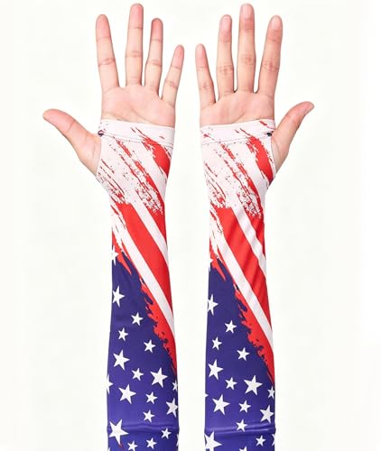 Aueyan Arm Sleeves for Men Women,Cooling Sleeves with Thumb Holes,Funny Sun Protection Arms Cover with Print Pattern - color: American Flag