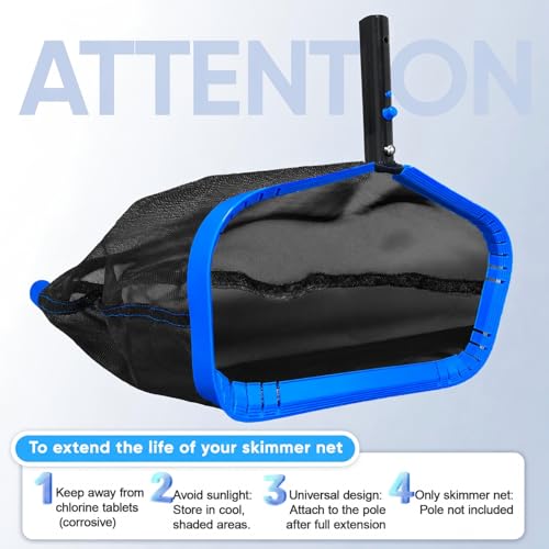 17.5" Pool Skimmer Net, Pool Net Skimmer for Cleaning, Large Deep Replacement Net for Above Ground & Inground Pools, Heavy Duty Aluminum Frame Deep Fine Mesh Swimming Pool Leaf Net, (No Pole) - size: 17.5