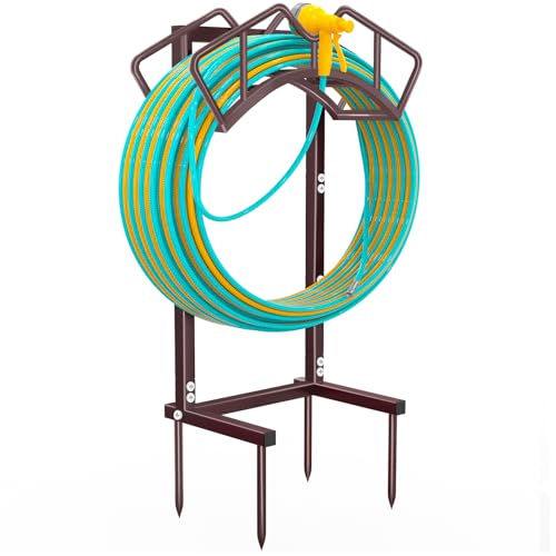 Qatsrin Super Stable Garden Hose Holder, Water Hose Reel holds 160ft Bronze | Freestanding Water Hose Storage Hanger，Detachable Hose Stand Box for Outside Yard Lawn Farm - color: Bronze