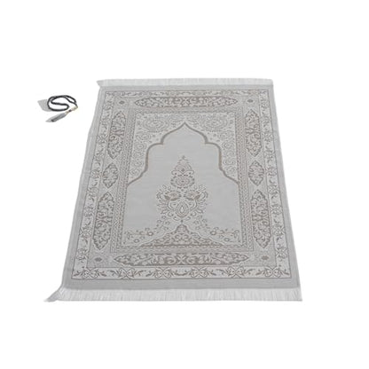 Muslim Prayer Rug with Islam Prayer Beads - Travel Prayer Mat, Islamic Gifts for Women, Portable Prayer Matt Islam, Islamic Prayer Rug Islam Men Women, Praying Mat for Muslim Gifts, Gray - color: Grey