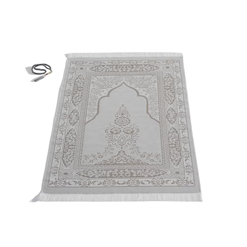 Muslim Prayer Rug with Islam Prayer Beads - Travel Prayer Mat, Islamic Gifts for Women, Portable Prayer Matt Islam, Islamic Prayer Rug Islam Men Women, Praying Mat for Muslim Gifts, Gray - color: Grey