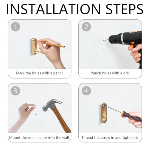 4PCS Foldable Wall Hooks, Heavy Duty Zinc Alloy Flip-Down Coat Hooks with Screw Mount, Holds up to 44 Lbs, Space-Saving Folding Wall Hangers for Bathroom, Closet, Bedroom, Entryway (Gold) - color: Gold, size: 4 Hooks