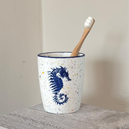2pcs Ceramic Bathroom Toothbrush Holder and Cup | Made of ceramic, moderate weight, neither too heavy nor too light.Can be used as mouthwash cup and pen holder.