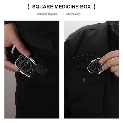 Mandala Moon Phase Square Pill Box Metal 2.2x1.6 Inch,Medicine Storage Case Compact Travel Pill Organizer Pocket Pill Container for Daily Medication Vitamins Pills - color: Mandala Moon Phase