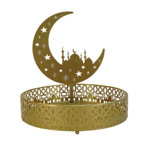 Ramadan Tray Eid Mubarak Metal Serving Tray Lunar Crescent Eid Mubarak Dishes Tray Plate Ramadan Eid Serving Tray Fruit Tray Tableware Dessert Platters Storage Container Display Holder
